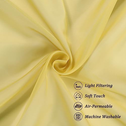 Image of Chyhomenyc Mustard Yellow Sheer Valances for Windows - Light Filtering Small Kitchen Curtains, Short Top Window Treatment Decor for Living Room Bathroom Basement, 42Wx18L inches, 2 Pack