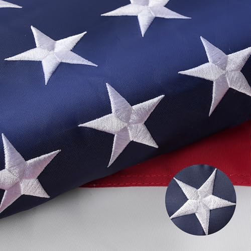 EMBROID American Flag 3x5 Ft USA US Flag Heavy Duty Outdoor Embroidered Stars Tear Resistant Sewn Stripes Brass Grommets Upgraded High-Strength Polyester Fabric.