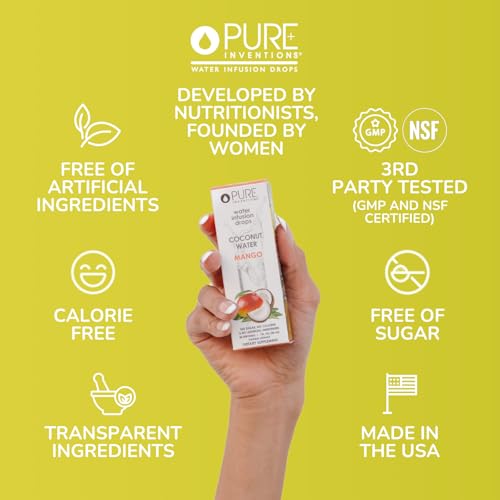 Image of Pure Inventions - Coconut Water Infusion Drops - Electrolytes - Sugar-Free Hydration, Zero Calories, No Artificial Sweeteners, Clean Ingredients - Mango, 30 Servings