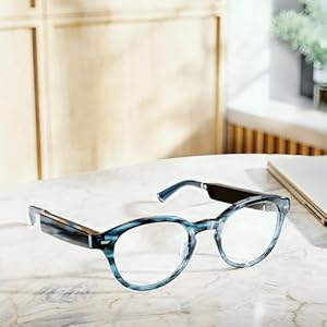 Echo Frames (3rd Gen) | Smart audio glasses with Alexa | Round frames in Blue Tortoise with blue light filtering lenses