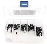 iExcell 250 Pcs Alloy Steel M2 x 6mm/8mm/10mm/12mm/16mm Hex Socket Drive Flat Head Screws, Black Oxide Finish