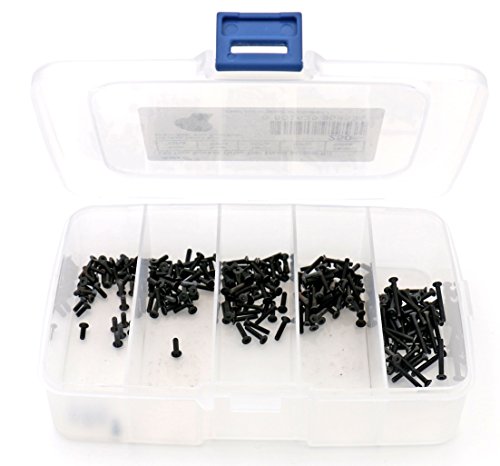 iExcell 250 Pcs Alloy Steel M2 x 6mm/8mm/10mm/12mm/16mm Hex Socket Drive Flat Head Screws, Black Oxide Finish