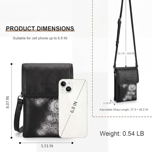 Image of Small Crossbody Bags for Women Trendy Vegan Leather Cell Phone Bag Embossed Flower Design Wallet Purses with Strap