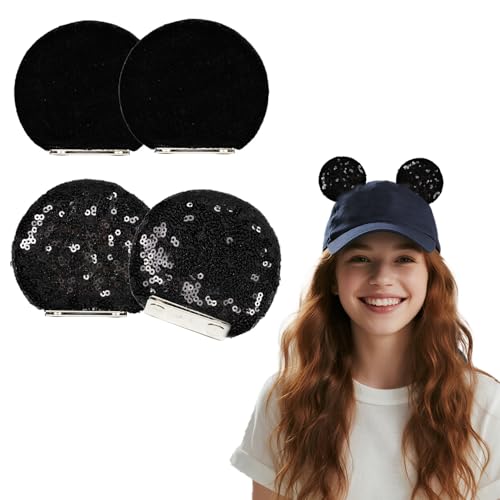 Batsysm 2 Pairs Velvet&Sequin Magnetic Mouse Ears for Hats Clip-on Hats Accessories for Unisex Adult and Kids