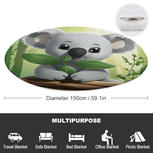 Couverture de plage ronde Koala en microfibre de coton avec franges