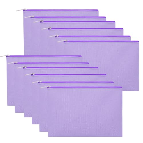 Image of 12 Pieces Cotton Canvas Makeup Bag, Multipurpose Cosmetic Bag with Zipper Travel Toiletry Pouch, Blank DIY Craft Bag (Purple, M)