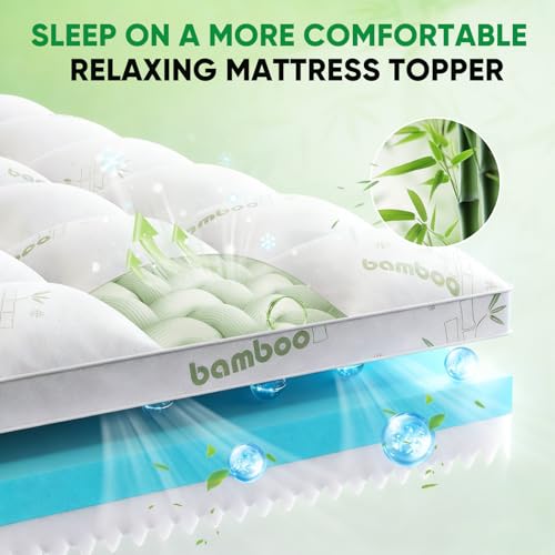 Image of Twin Mattress Topper, 3 in 1 Memory Foam Mattress Topper for Back Pain, 2 inch Fluffy Cooling Mattress Toppers Twin Breathable Viscose Made from Bamboo and 2.5 inch Dual Firmness Gel Memory Foam.