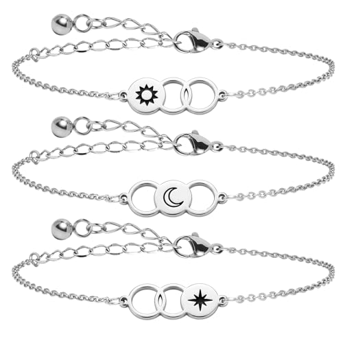 omodofo Sister Bracelets Best Friends Sun Moon Stars Bangles Set of 3