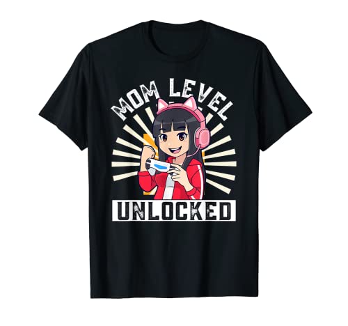 Mom Level Unlocked Gamer Embarazo Anime Amante Día de la Madre Camiseta