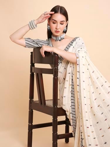 Women's Chiffon Ikat Printed Saree With Unstitched Blouse Piece_A15628