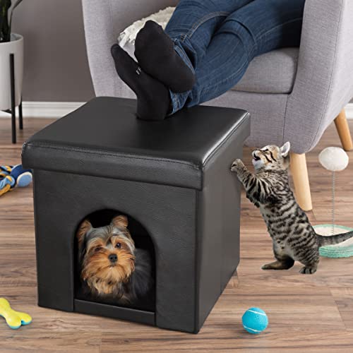 Cat House – Collapsible Multipurpose Small Dog Or Cat Ottoman With Footrest, Cushioned Top, And Interior Pillow By Petmaker (Black) #TOP3