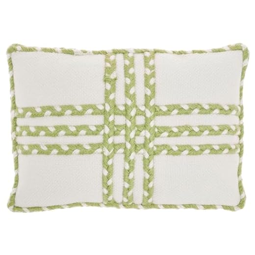 Mina Victory Outdoor Pillows Criss Cross Braids Green 14" x 20" Throw Pillow