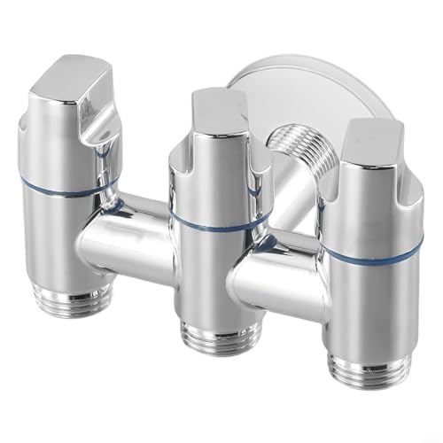 3-Wege-Wasserhahn aus Stahl für Wandmontage, 1 Eingang 3 Ausgänge Verteilerventil für Waschmaschine Spül Dusche, Silber Grau, 20mm Bohrung(Silver)