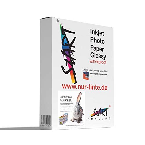 Start - 100 feuilles DIN A4 200 g/m² papier photo Brillant pour imprimante à jet d'encre, immédiatement sec, imperméable, très blanc, haute brillance des couleurs