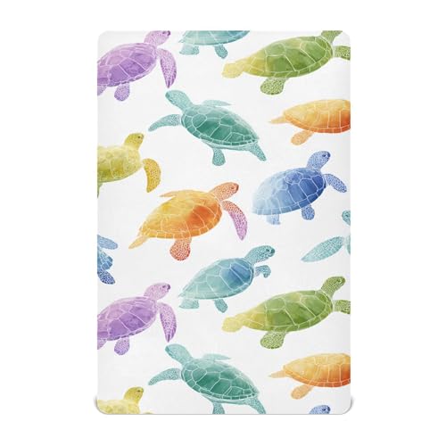 Image of Colorful Sea Turtles Crib Sheets Soft Breathable Fitted Baby Crib Sheets Mattress Cover for Girls Boys, 52 inch x 28 inch x 9 inch