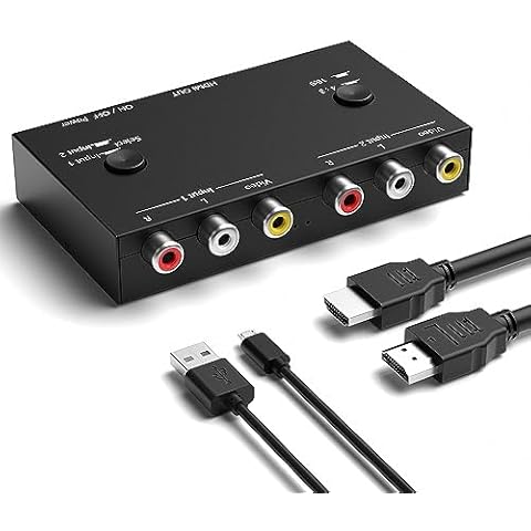ZUZONG 2 RCA to HDMI, 1080P 2 Way RCA Composite CVBS AV Switch to HDMI Video Audio Converter Adapter Supporting 4:3/16:9, for PC Laptop Xbox PS2 PS3 N64 NGC SNES WII VHS VCR Camera DVD Cover