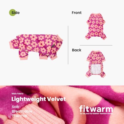 Image of Fitwarm Flower Fleece Dog Pajamas, Warm Winter Dog Clothes for Small Dogs Girl, Cozy Pet Onesie with Feet, Pink, XS
