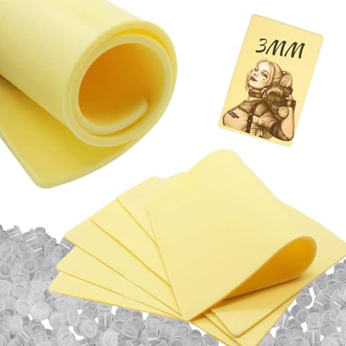 3MM Tattoo Practice Skin Ink Caps - MIUXIA 5Pcs Tattoo Fake Skin 1000Pcs Medium Ink Cups with Base Kit Includes Pigment tattoo Caps Medium and Best Tattoo Skin Thick Tattoo Supplies……