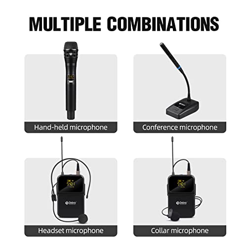 D Debra Audio Wireless Microphone System Pro Du4004 Uhf 4 * 16 Adjustable Channel Wireless Handheld Lavalier Headset Mics, Ideal For Meeting Church Speech Party (2 Handheld 2 Bodypack) #TOP7