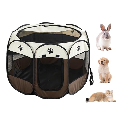 犬用ペットプレイペン, 取り外し可能なジッパー付きオックスフォード生地の折りたたみ可能な犬用クレート, 小型ペット用のかわいい猫フェンス、防水底付きのポータブル八角形ケージ