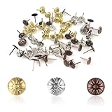600Pcs Thickened Daisy Push Pins, Upholstery Tacks for Sofa Boxes Cabinets, Antique Bronze Iron Nails,Hardware Round Head Soft, 3 Colors of Chrysanthemum Push Pins (Gold, Antique Brass, Silver)