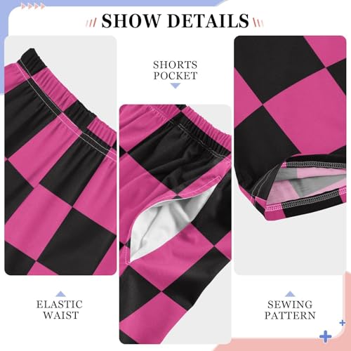 Boys' Pants Black and Pink Checkered Chess Long Bottoms Jogger Pants Elastic Waist Trousers with Pockets S-XL4