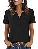 Zeagoo Short Sleeve Shirts for Women Business Casual Dressy Blouses Loose Fit Spring Tunic Top Black