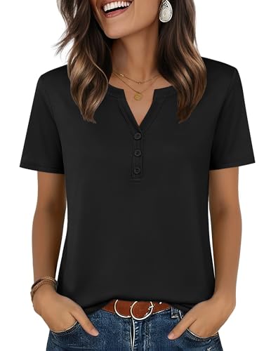Zeagoo Shirts for Women 2026 Fashion Spring Tops Short Sleeve Henley Shirts