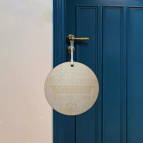 Image of Shhh Baby Sleeping Wooden Hanging Sign for Front Door, Please Do Not Knock Or Ring Doorbell Sign, Door Hanger for Outdoor Outside Porch, Kids Room Decor，Baby Sleeping Door Sign
