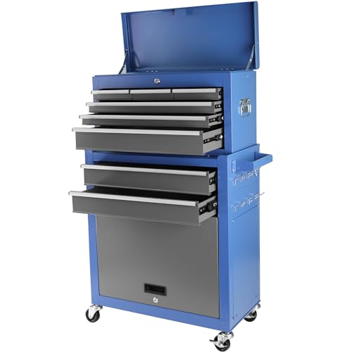 Image of Tool Chest With 8 Drawers, Detachable Rolling Tool Box, Universal Lockable Wheels, Detachable Organizer Tool Box, Mobile Lockable Tool Box for Workshop Mechanics Garage(Blue+Grey)