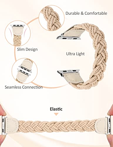 Image of Minyee Compatible with Apple Watch Band Braided 41mm 40mm 38mm 42mm 44mm 45mm 46mm 49mm Women,Solo Loop Stretchy Slim Elastic Woven Cute Bracelet Strap for iWatch Series 10 9 Ultra SE 8 7 6 5 4 3 2 1