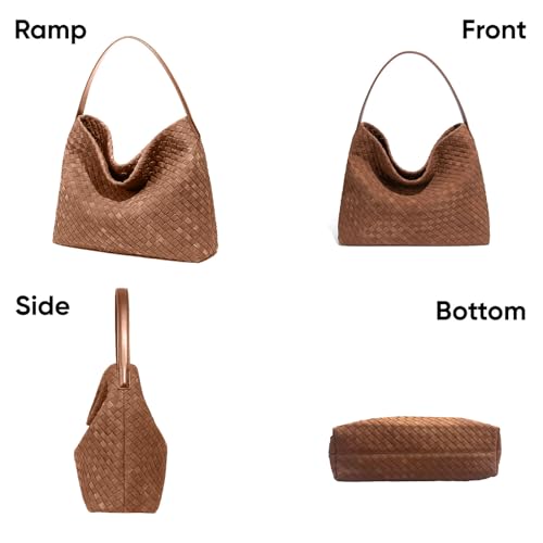 Image of Women's Braided Suede Tote Bag Stylish Suede Hobo Shoulder Bag with Woven Details for Work Travel