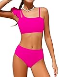 Doumlop Girls Bathing Suit Size 14 Ruffle Two Piece Bikini Swimsuit Size 12-14 with Adjustable Straps Teens Swimwear Pink Bathing Suit for Teens