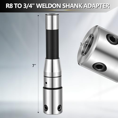 Image of Annular Cutter Arbor Adapter, R8 to 3 /4 inch Weldon Shank Compatible with Bridgeport Milling Machine, Hardened Steel, High Precision CNC Machined, 7 /16 inch-20 Drawbar Compatible(Standard)
