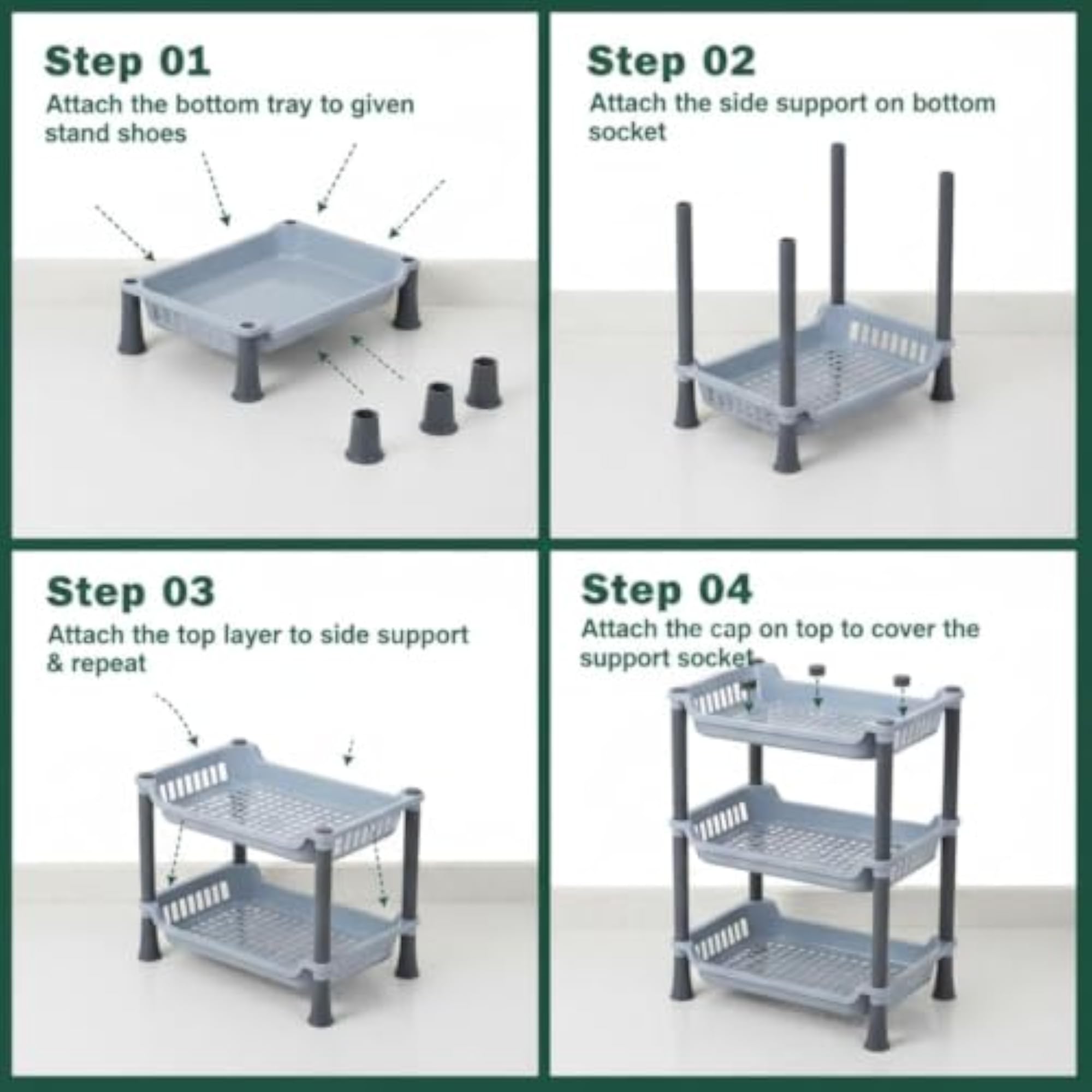 Plastic 3 Layer Multi Purpose Kitchen Storage Basket Rack