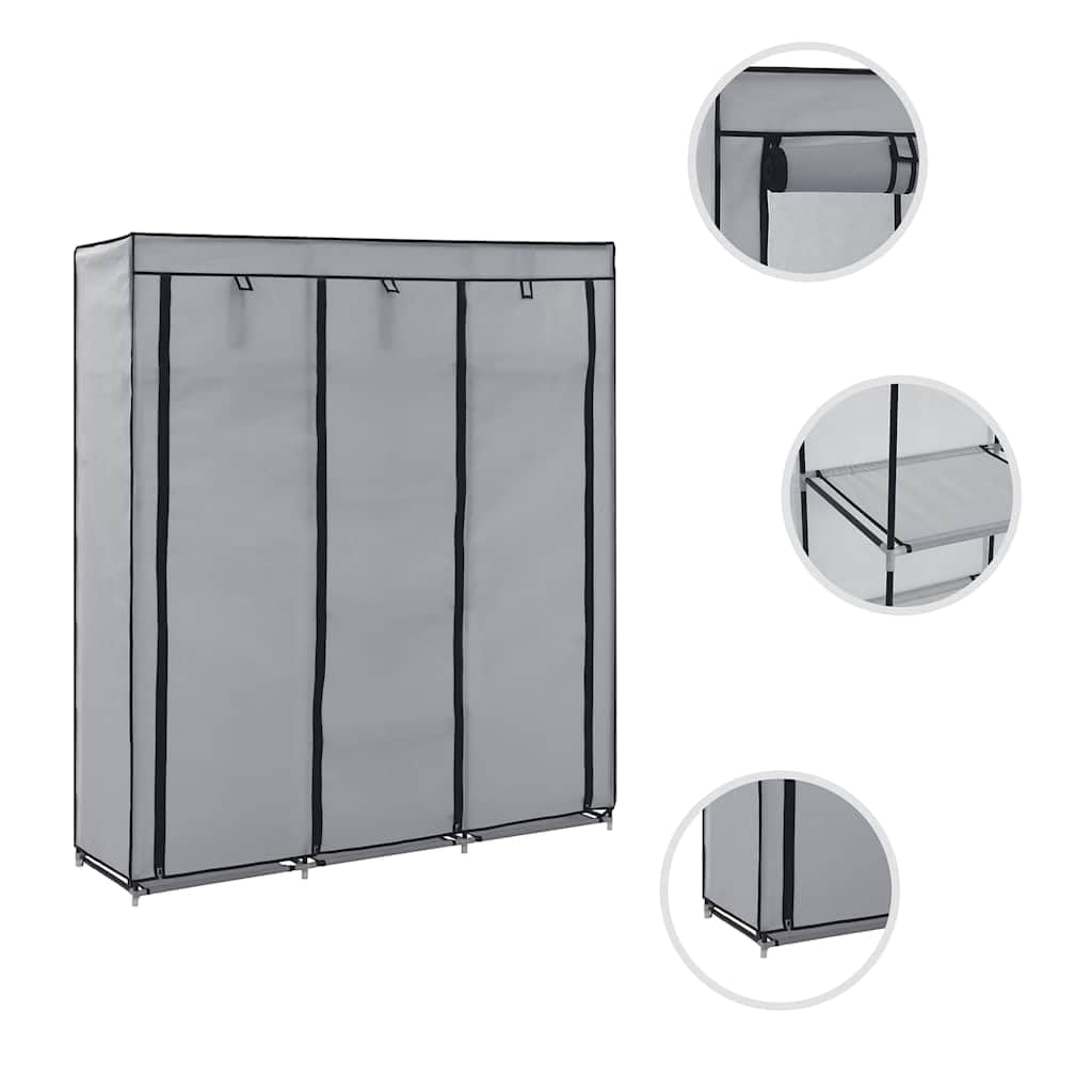 Stoffschrank Grau 150x45x175cm mit Fächern und Stangen | Tragbar, zusammenklappbar, Vliesstoff, feuchtigkeitsbeständige Eisenstangen, für Schlafzimmer
