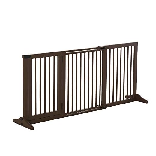 Pawhut Deurbeschermingsrooster voor honden, afsluitrooster, beschermrooster, hondenhek, configuratierooster, grenenhout, koffie, 71 x 113-166 cm