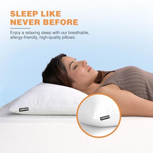 Image of CareFoam Height Adjustable Microfiber Sleeping Pillows - Set of 2 | 16 inch x 24 inch| Soft, Supportive & Washable | Ideal for Back, Side & Stomach Sleepers | White