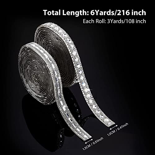 6 Yards Self Adhesive Rhinestone Ribbons 2 Styles Diamond Ribbon Crystal Ribbon Roll Bling Diamond Rhinestone Ribbon Crystal Car Sticker Gem Sticker For Diy Art Crafts Car Phone Decoration (Silver) #TOP1