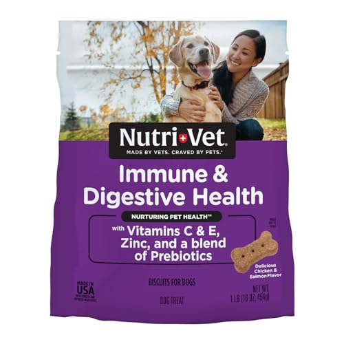 Nutri-Vet Immune & Digestive Health Biscuits, Probiotics, Dog Treat, Immune Health, Gut Health, Small Sized Biscuits, Prebiotic & Postbiotic Dog Treat, Puppy Essentials, 16 oz Bag