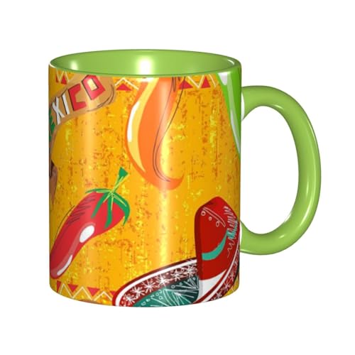 サボテンハットチリペッパーメキシコ マグカップ 旅マグ コーヒーカップ Green セラミック 330ml 陶器 食器 耐熱 水筒 プレゼント