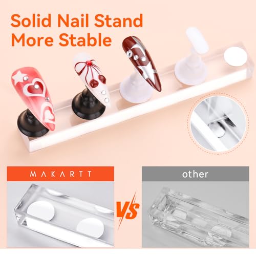 Image of Makartt Press on Nails Stand: Black and White Nail Holder for Painting Nails, Stands for Art Display Practice, Magnetic Fake Holders with 1M Double-Sided Tape DIY Home Salon Use
