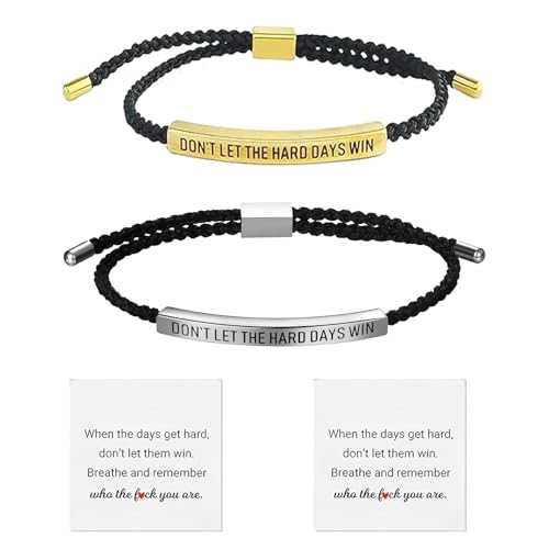 ENAESLOT 2 PCS DONT LET THE HARD DAYS WIN BRACELET Adjustable Handmade Hand Braided Girls Bracelets Strength Bracelets Engraved Bracelets For Womens Mens Friends Families