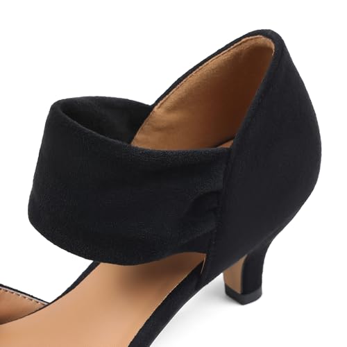 Image of Pointed Toe Low Kitten Heels Women Ankle Strap Slip on Pumps | Closed Toe, 2.2 Inch short heels,Synthetic Upper /Suede,Bridal Dress Shoes - 8 Colors, Wedding, Party and Formal Events