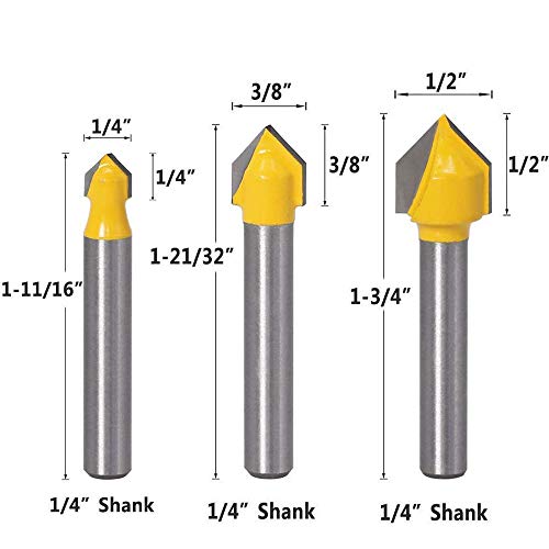 Eyech 3Pcs 90 Degree V Groove Router Bit Set Cnc Engraving V Grooving Bit Add 3Pcs Core Cove Box Round Nose Router Bits Set -1/4" Shank #TOP3