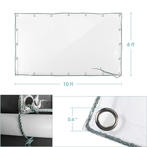 6 X 10 Ft Green Cord Marine Grade Clear Transparent Vinyl Tarp With Grommets - Water, Tear, And Cold Weather Resistant For Plants Greenhouse, Pet Hutch Roof (12 Mil),5 Pound #TOP1