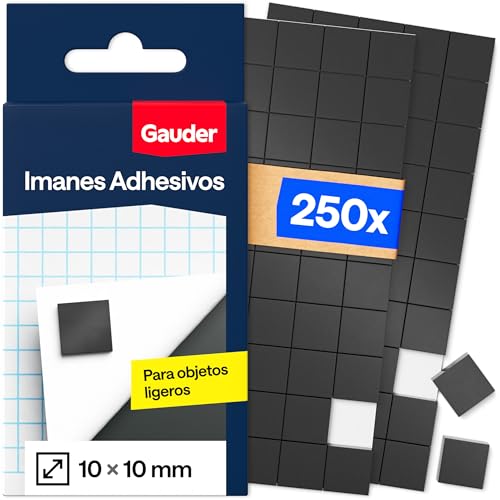 GAUDER Imanes Adhesivos Cuadrados   Parches Magnéticos Autoadhesivos para Manualidades, Notas, Fotos y Organización   Imanes para Nevera y Oficina (250 Unidades   10 x 10 x 2 mm)