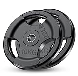 FK Sports Standard Weight Plates - Cast Iron Weight Plates with Rubber finish, 1 inch opening, 2.5kg, 5kg, 10kg, 15kg, 20kg, 25kg Tri Grip Barbell Weights, Gym Equipment, Sold in Pair (2 X 10KG)