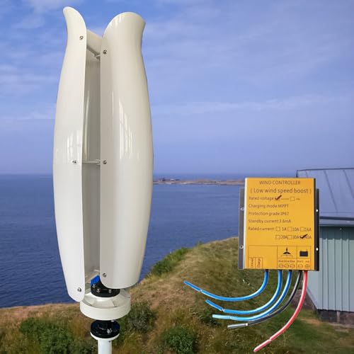 ZHOZHUT 3KW Vertical Axis Wind Turbine Generator Maglev Generator 12V / 24V / 48V Wind Turbine Generator Power Kit with MPPT Controller and 2 Fiberglass Blades for Highway, Home, Boat,White,3000W12V