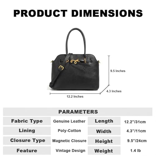 Image of Womens Leather Satchel Handbag, Top Handle Crossbody Purse | Genuine Leather, Structured Satchel, Small or Large, Top Handle, Crossbody Strap, Daily Carry, Work Travel
